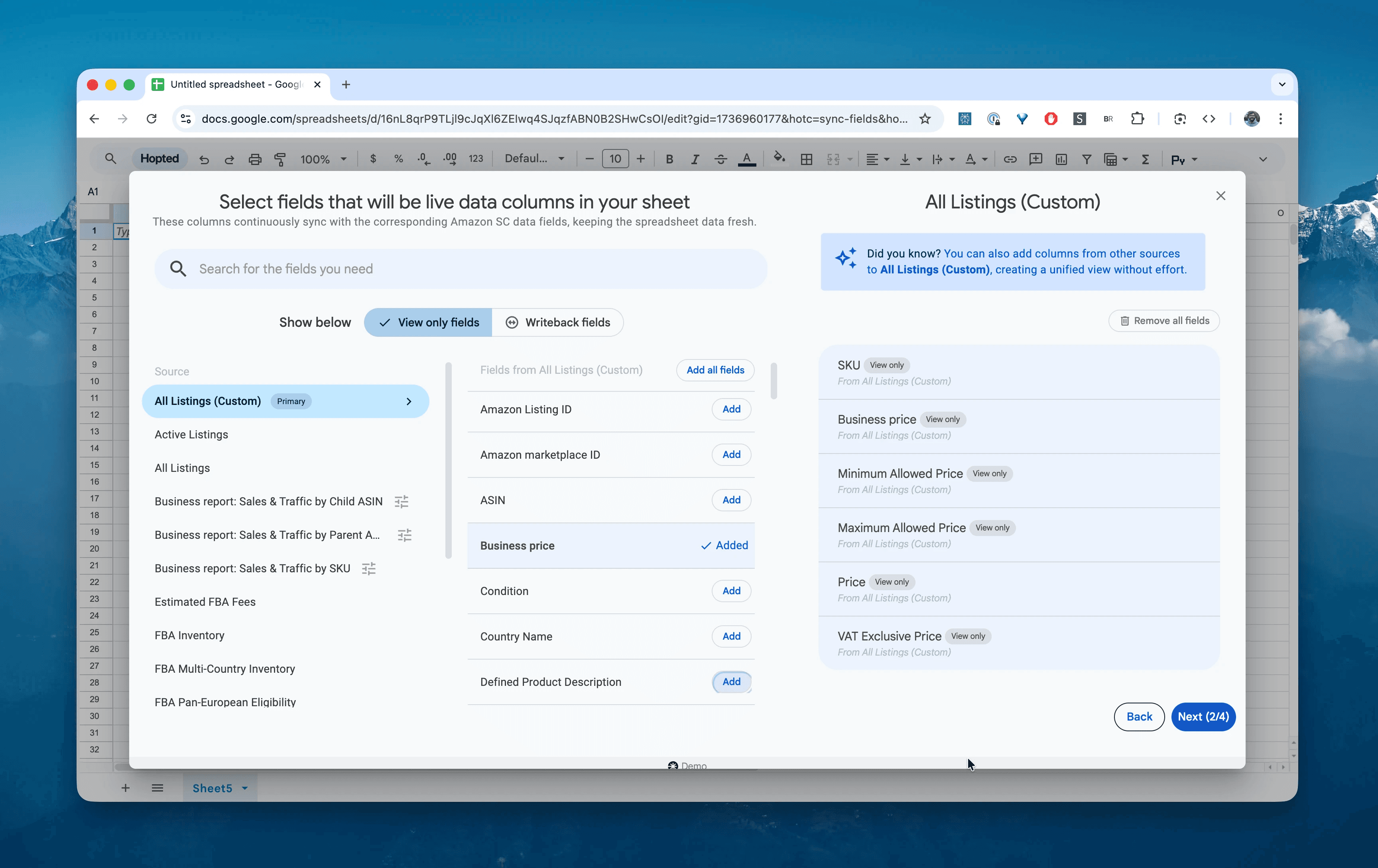 Choose columns for the All Listings (Custom) report in Hopted