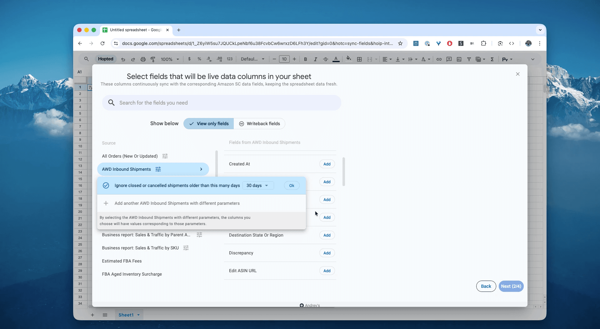 Select the AWD Inbound Shipments report in Hopted