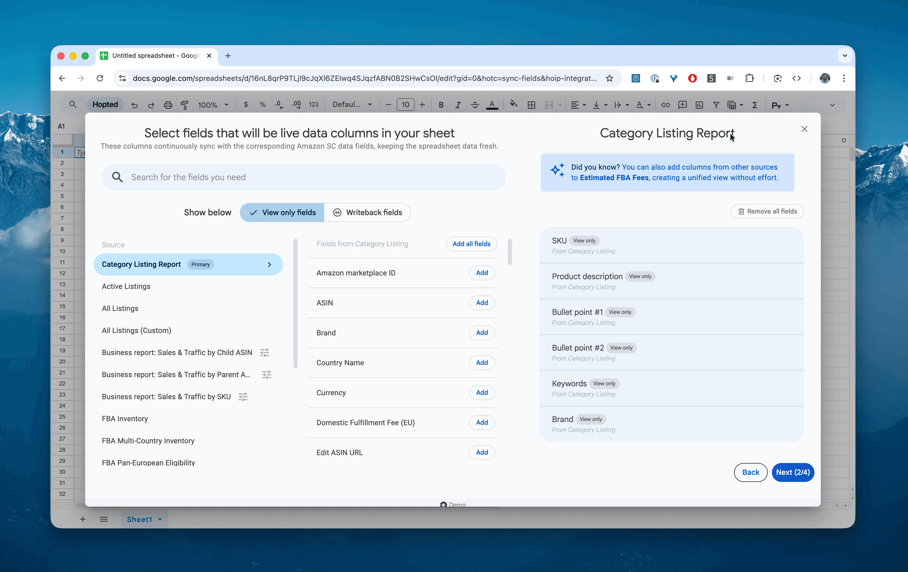 Choose columns for the Category Listings Report report in Hopted