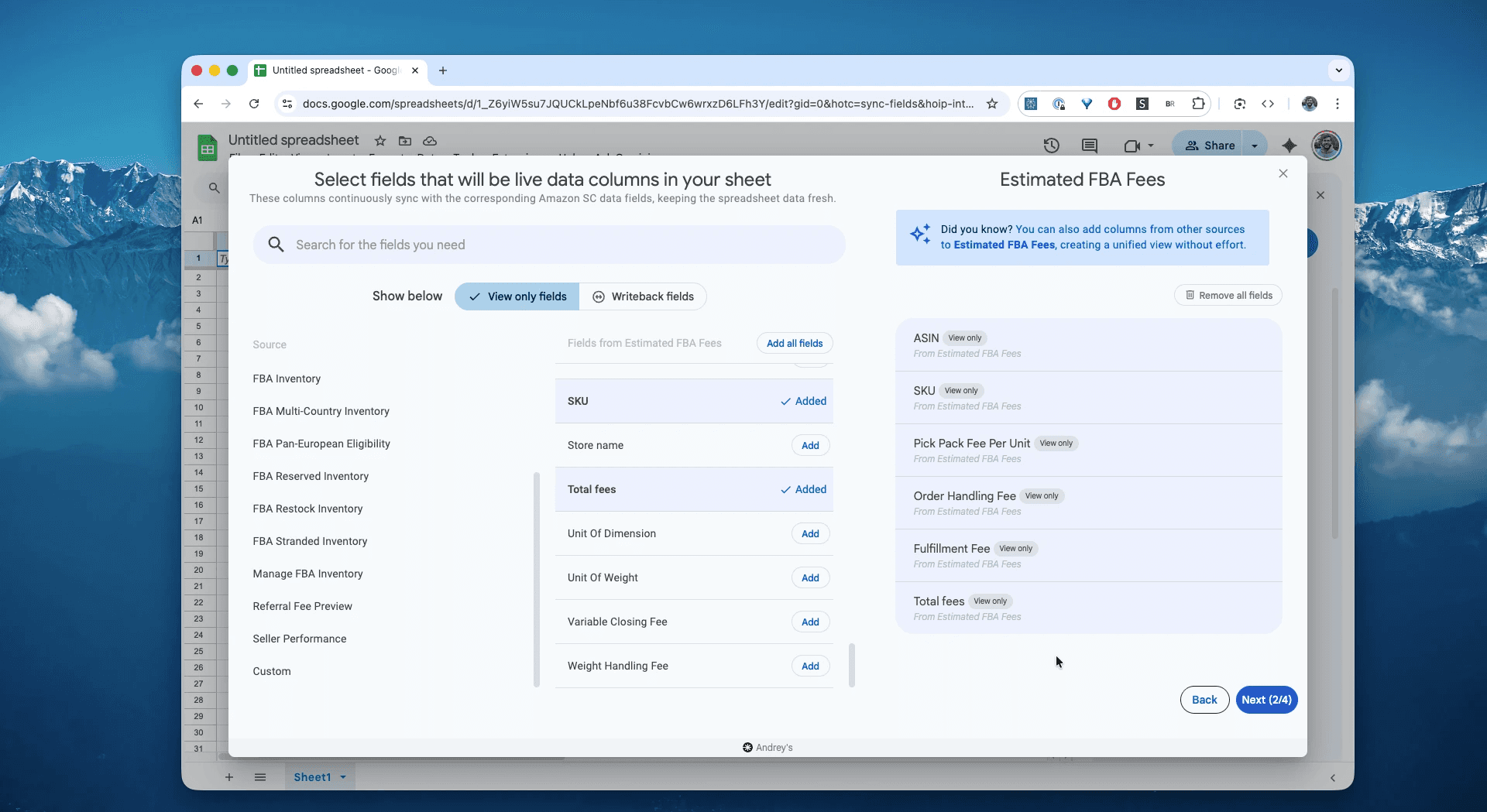 Choose columns for the FBA Fee Preview report in Hopted