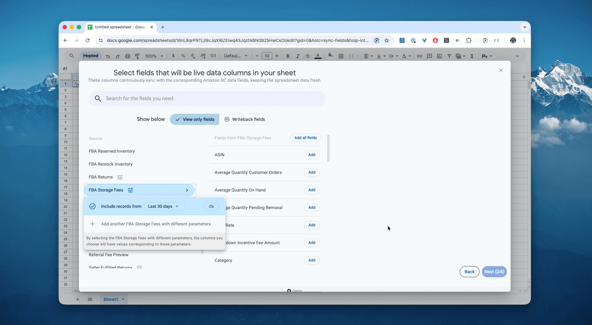 Select the FBA Storage Fees report in Hopted