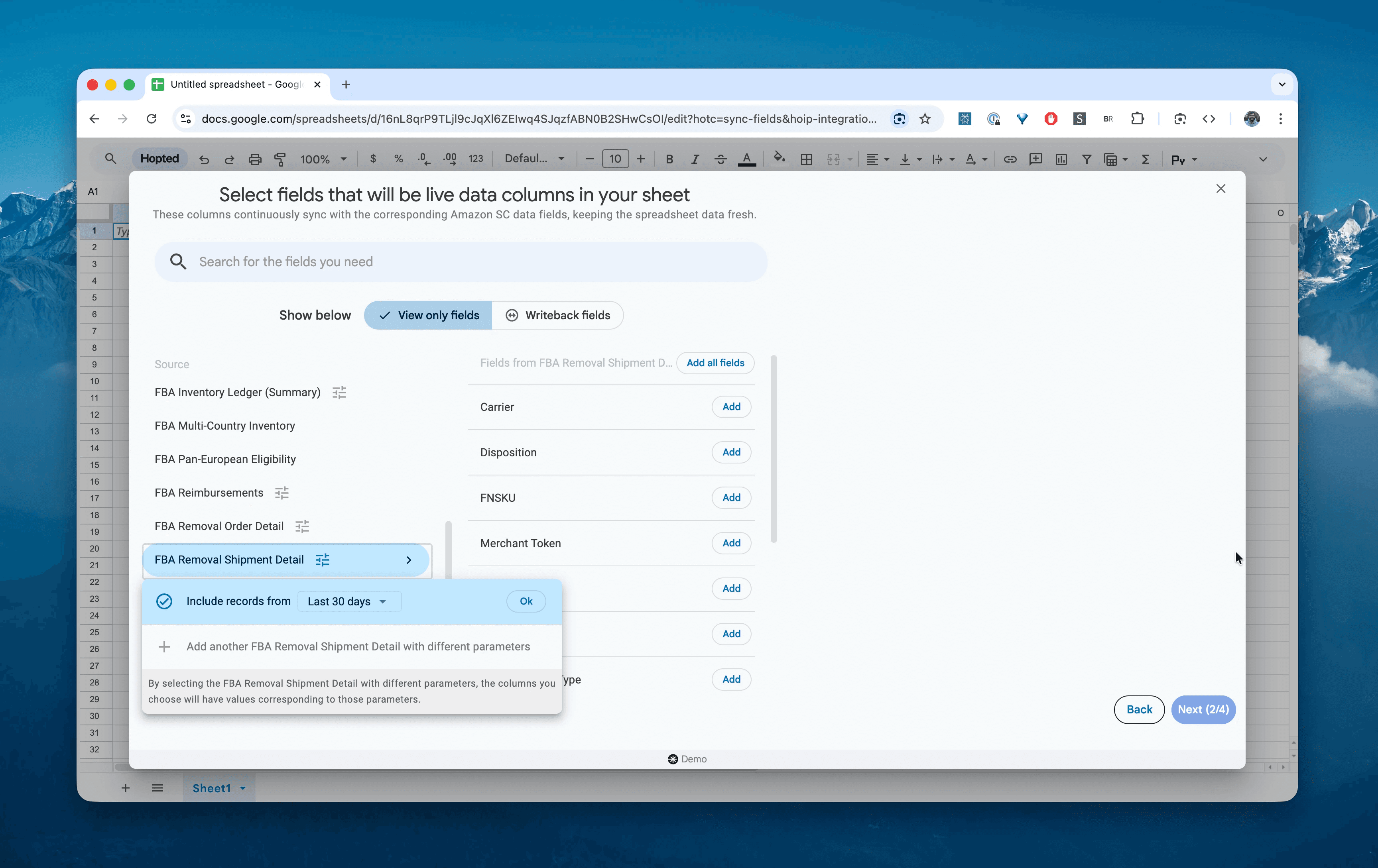Select the FBA Removal Shipment Details report in Hopted