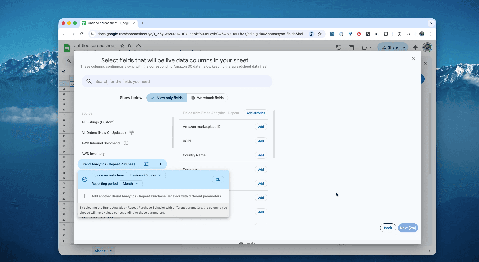 Select the Brand Analytics - Repeat Purchase Behaviour report in Hopted
