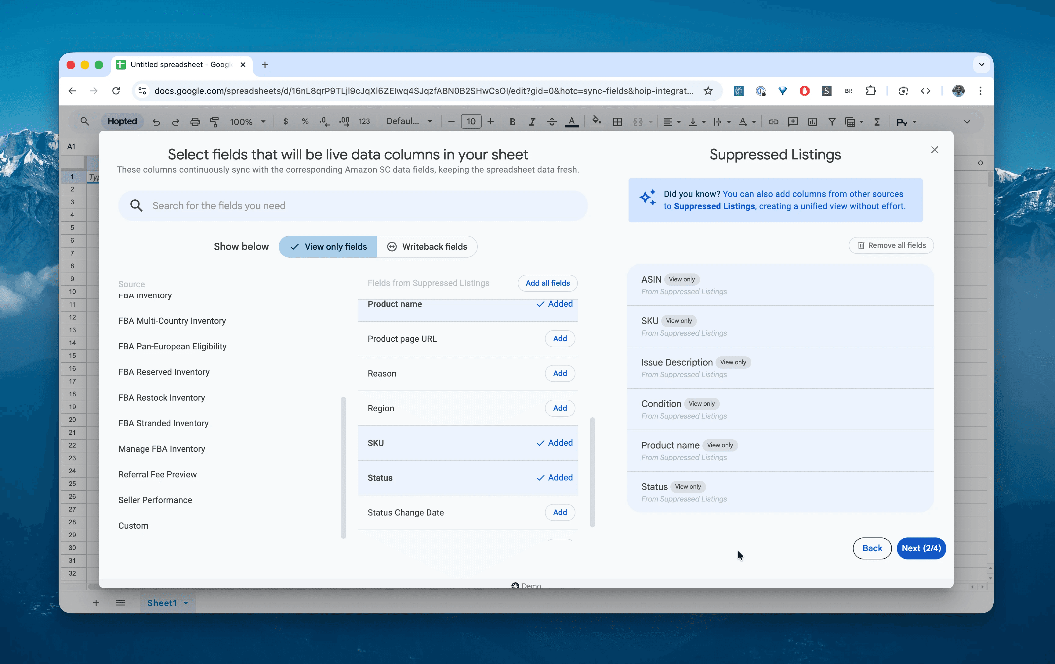 Choose columns for the Suppressed Listings report in Hopted