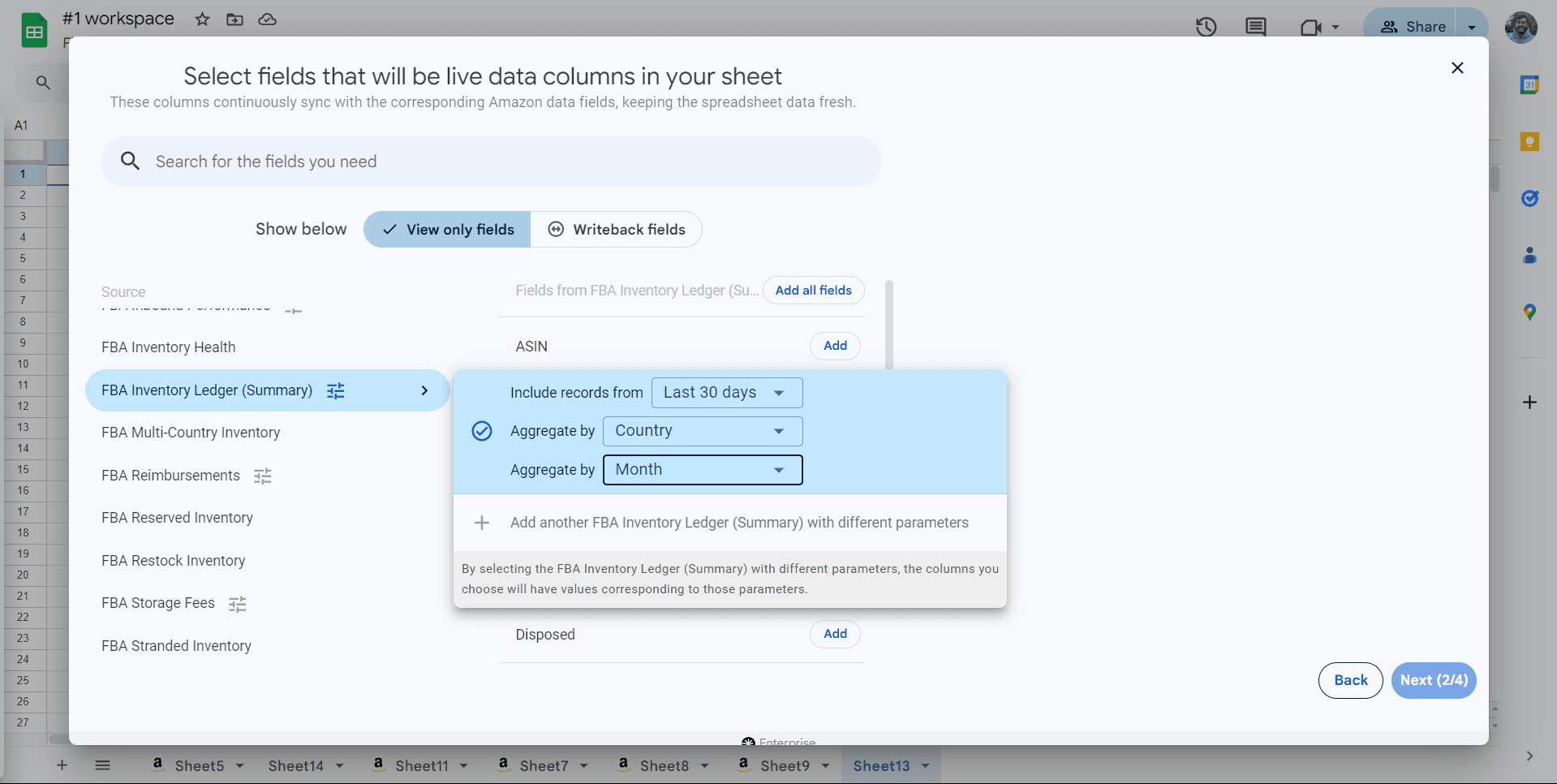 Inventory Ledger settings for monthly inventory history